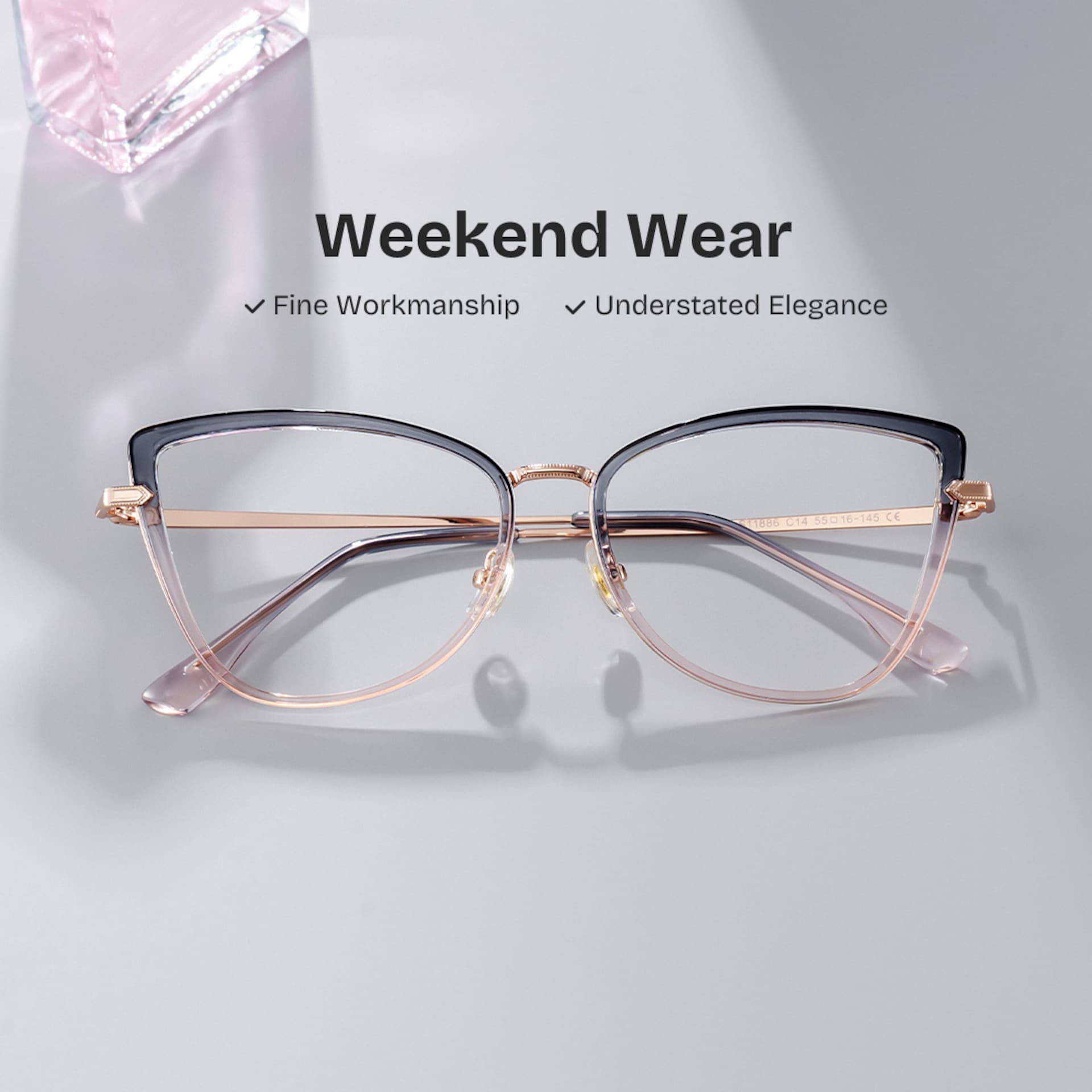 Cat eye Two-tone Eyeglasses- Sloane Mixed Frame Glasses0