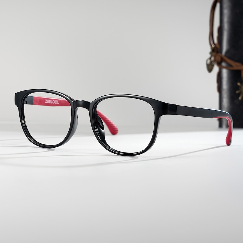 ZEELOOL Dale  Round Black Red Glasses