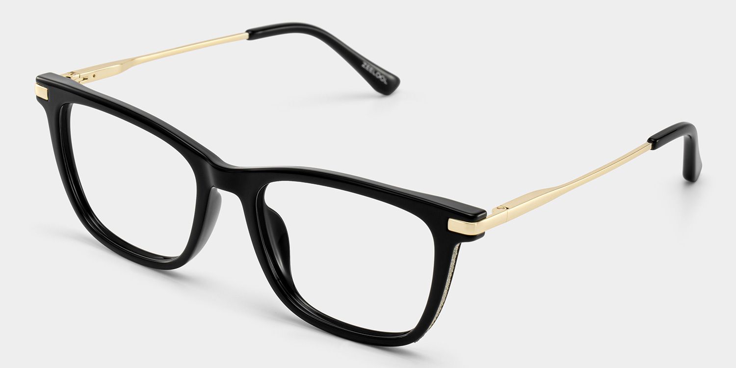 Selena Optique メガネ Selena Rectangle Black and Gold Frame Glasses | ZEELOOL