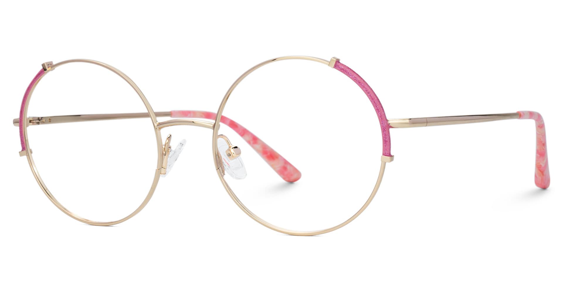 Round Gold Prescription Glasses With Hot Pink Gillter1