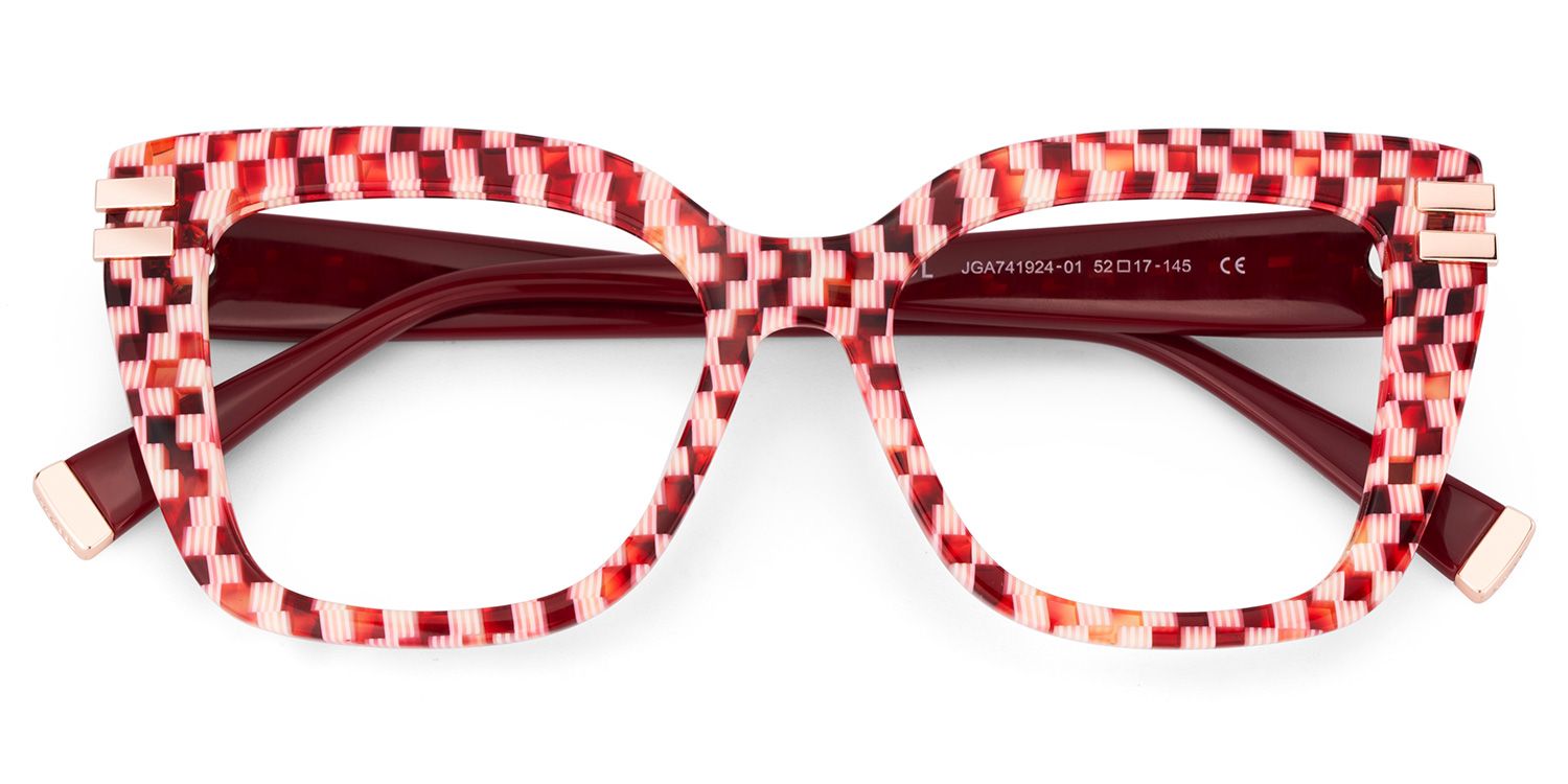 Red Plaid Glasses with Square Frames2