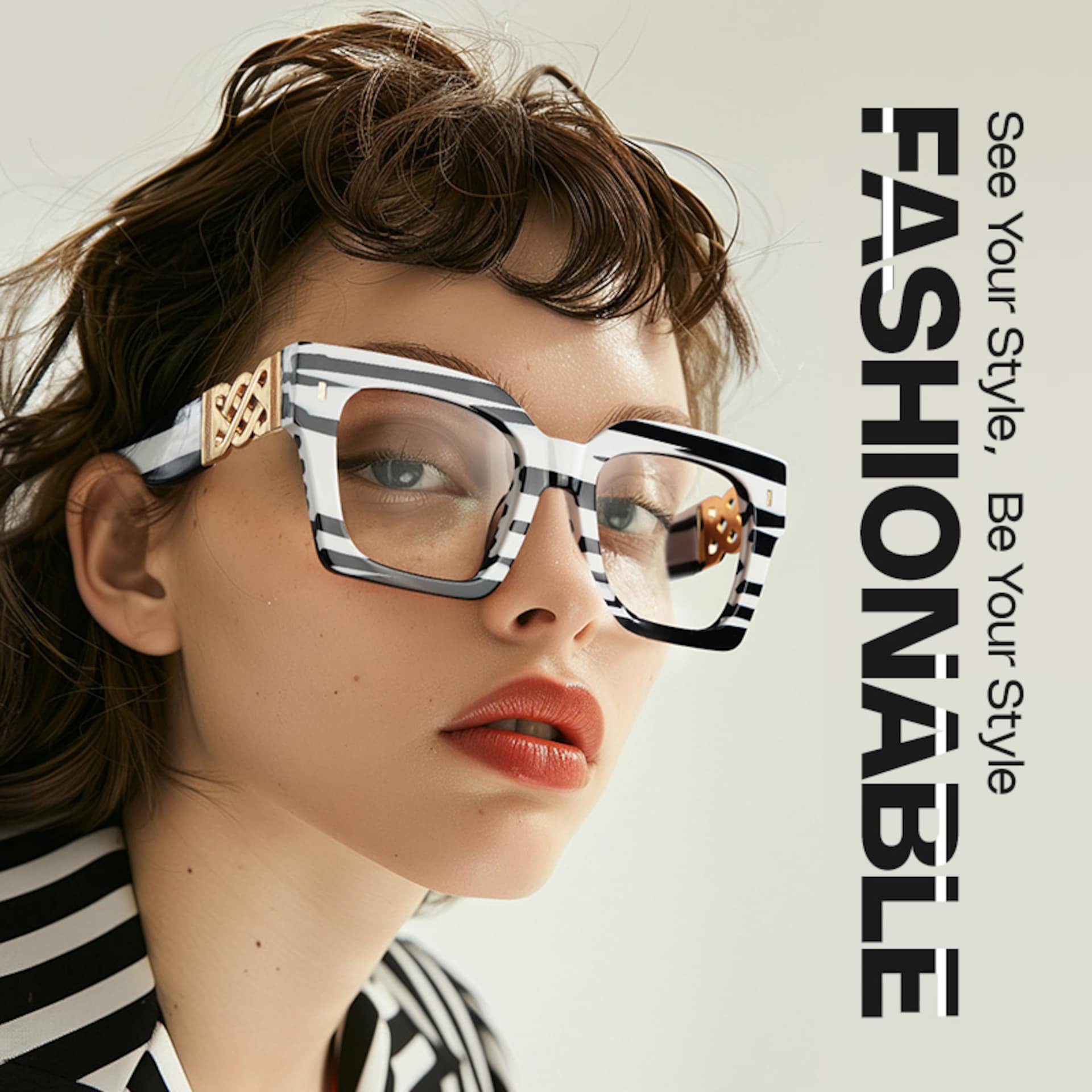 Cummings Square Black and White Striped Frame Glasses0