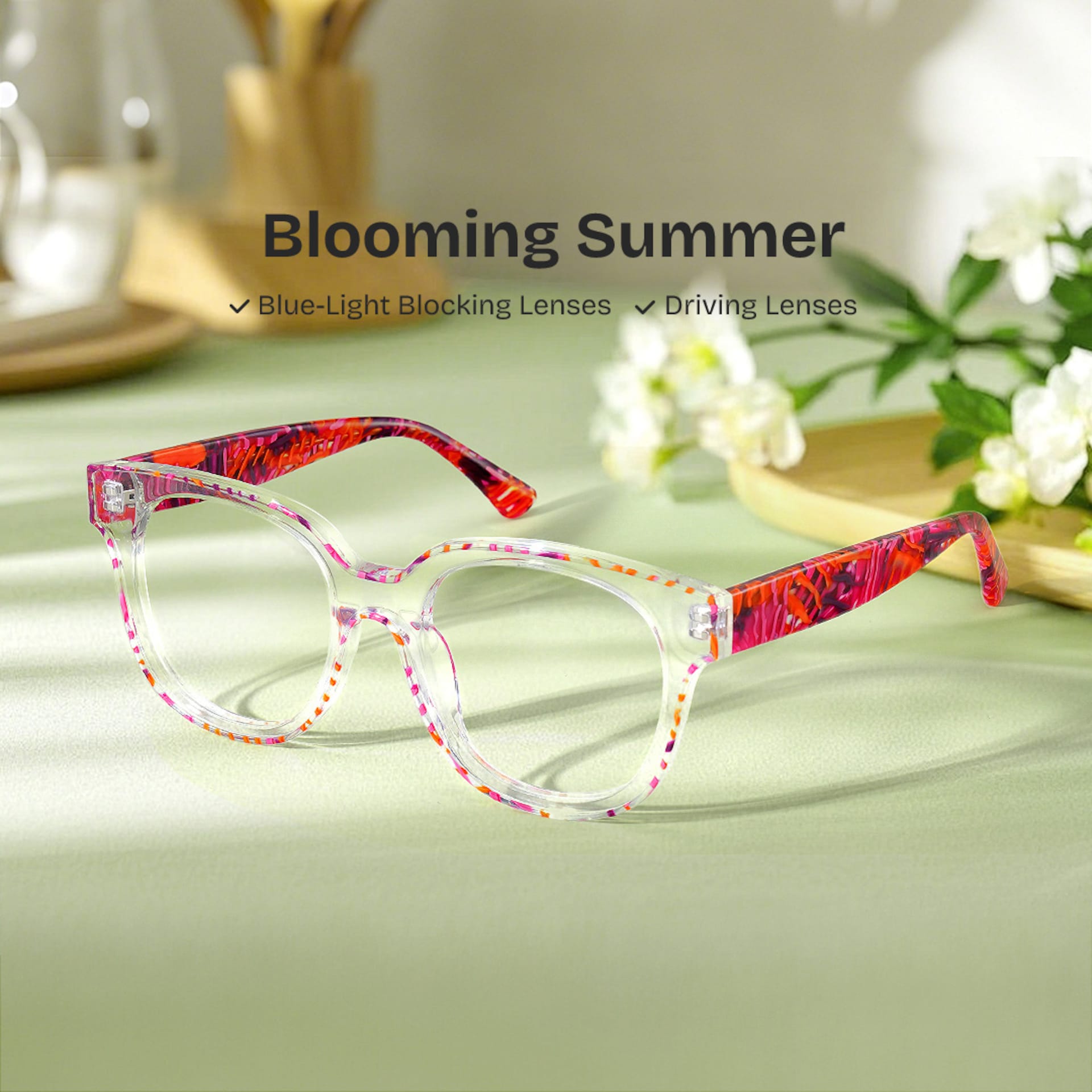 Jett Acetate Red Frame Glasses with Square Shape | Zeelool0