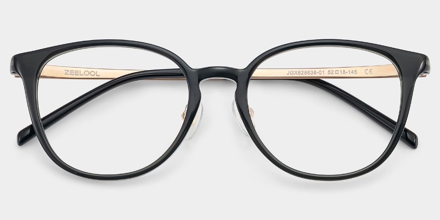 Amanda Rectangle Black Frame Glasses with Gold Trim | ZEELOOL3