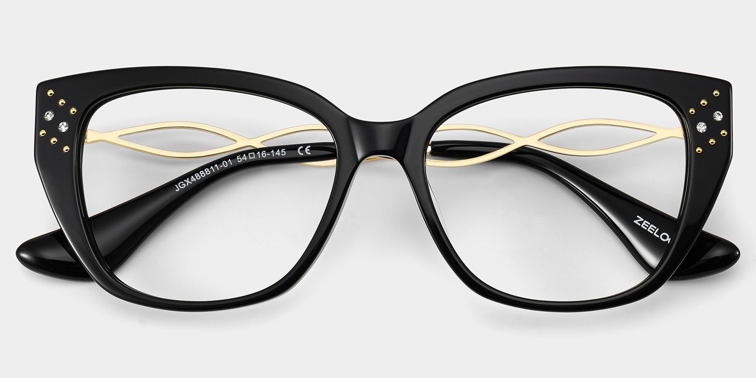 Alma Butterfly Black Glitter Eyeglasses | ZEELOOL3