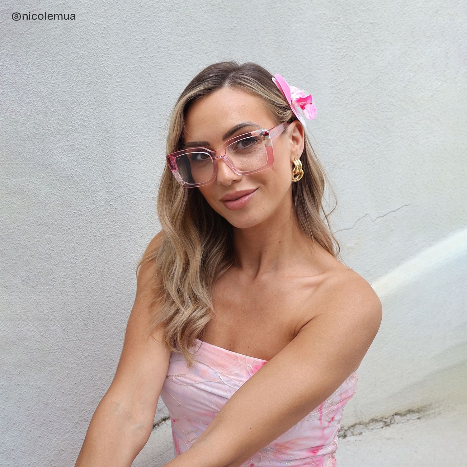 Flair Clear Pink Frame Glasses with Square Frame Online | ZEELOOL8