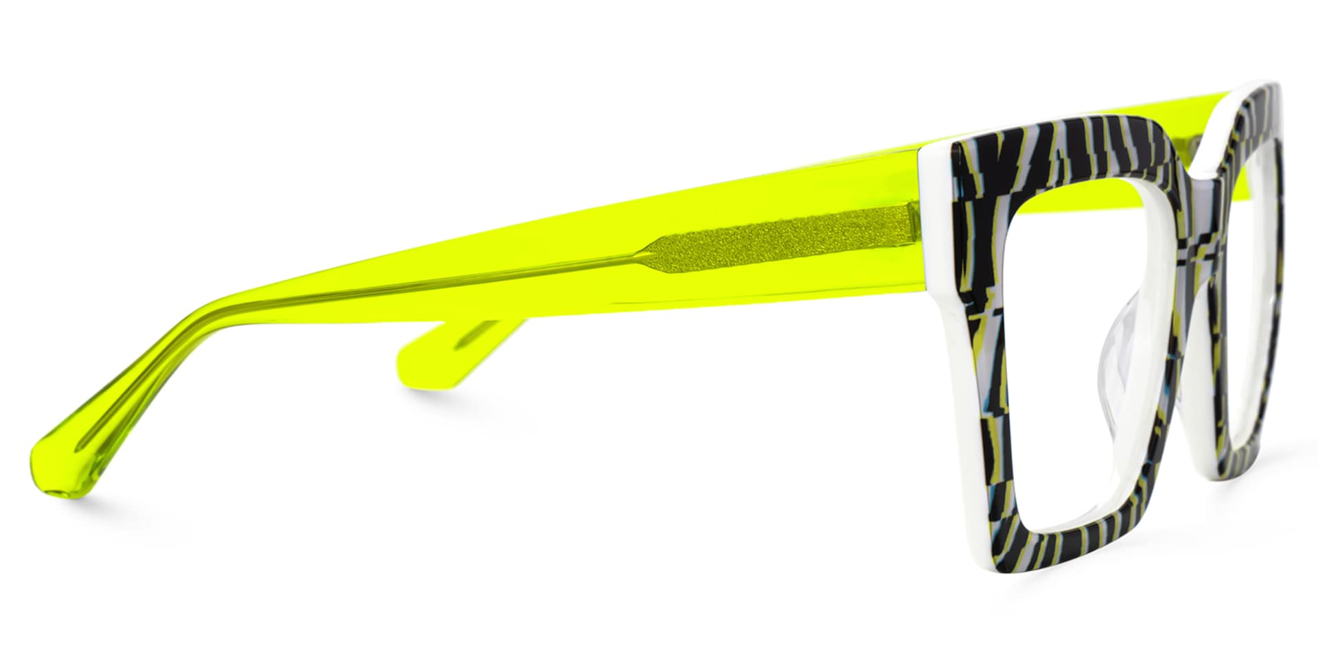 Morreen Square Prescription Glasses With Neon Green Arms | Zeelool2
