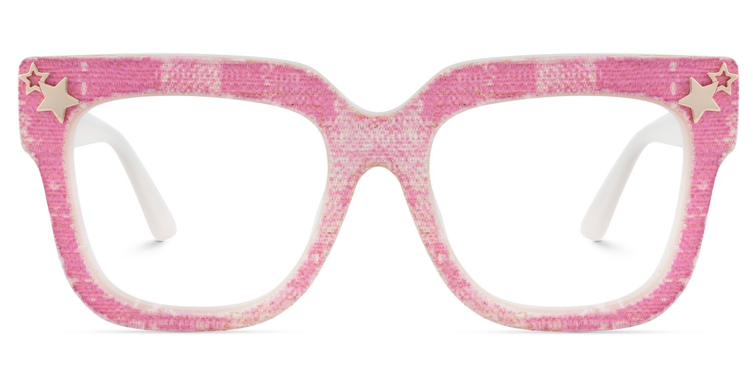 Teresita Thick Pink Denim Glasses in Square Design | Zeelool1