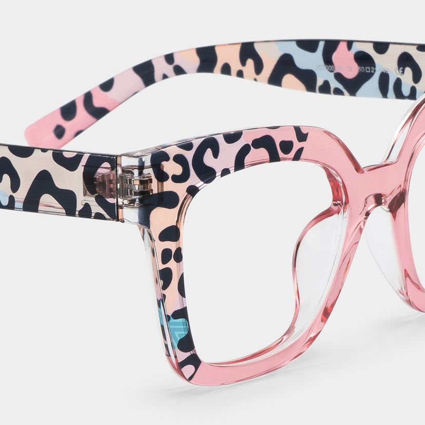 Malcolm Pink Leopard Print Square Frame Glasses for Women display picture 1