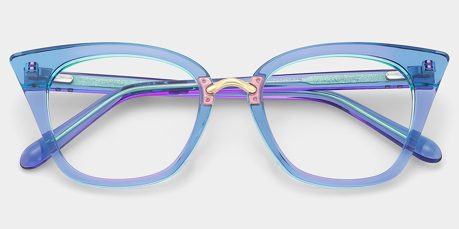Martha Cat Eye Light-Blue Glasses | Zeelool Glasses1