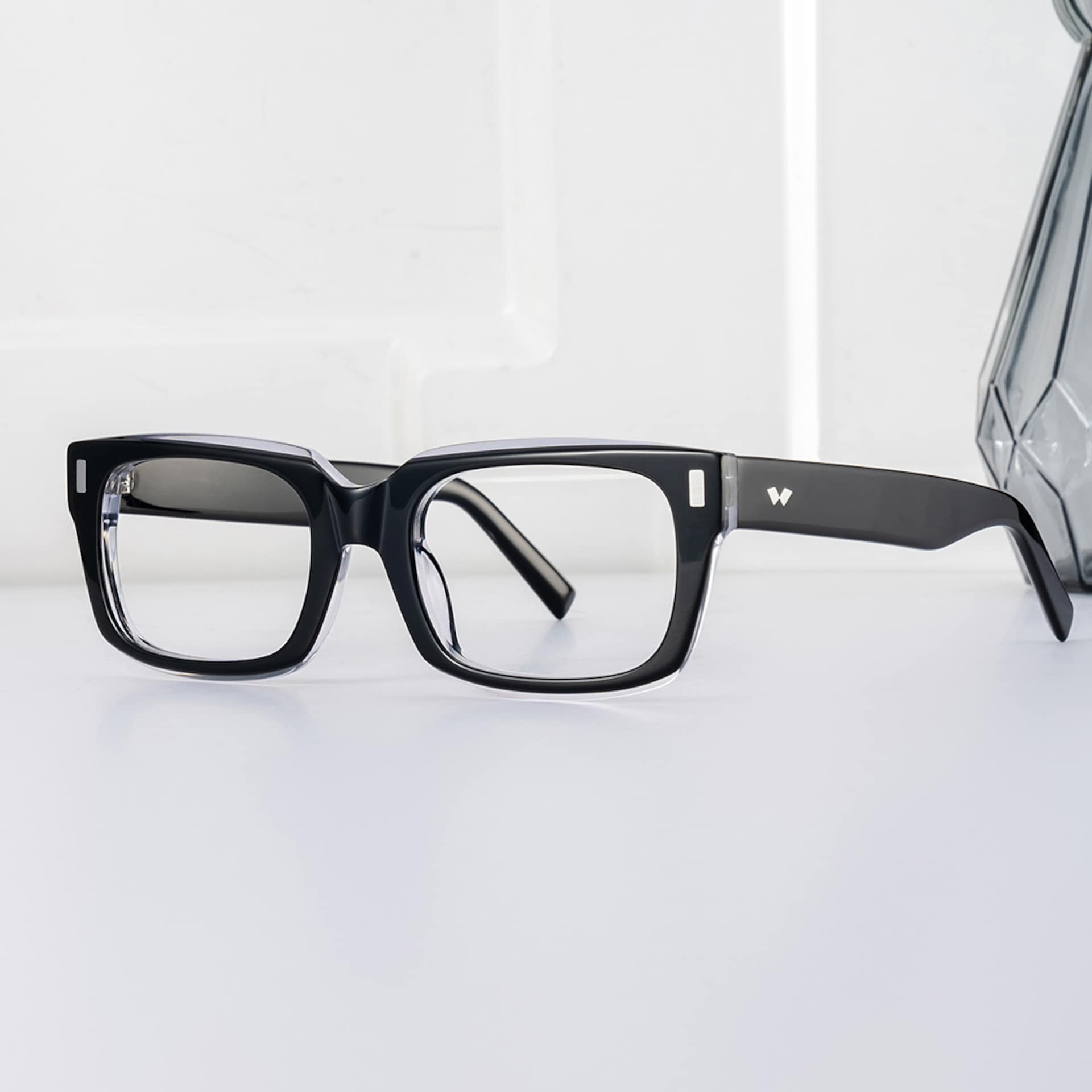 Designer Rectangular Glasses with Crystal Rim of Black Frame0