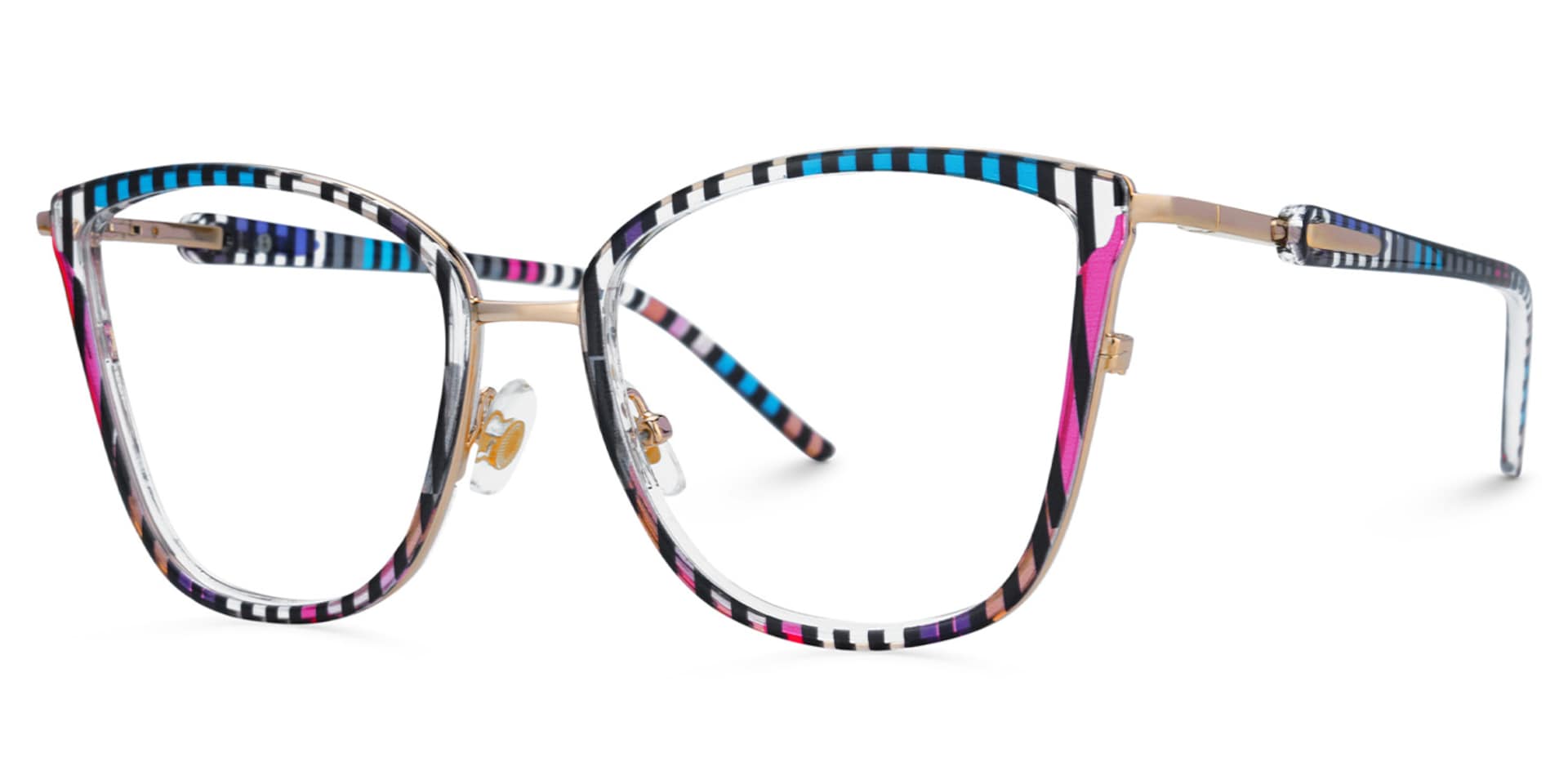 Cateye Blue Purple Stripe Glasses Nerd Frames - Marisa deals at Zeelool2