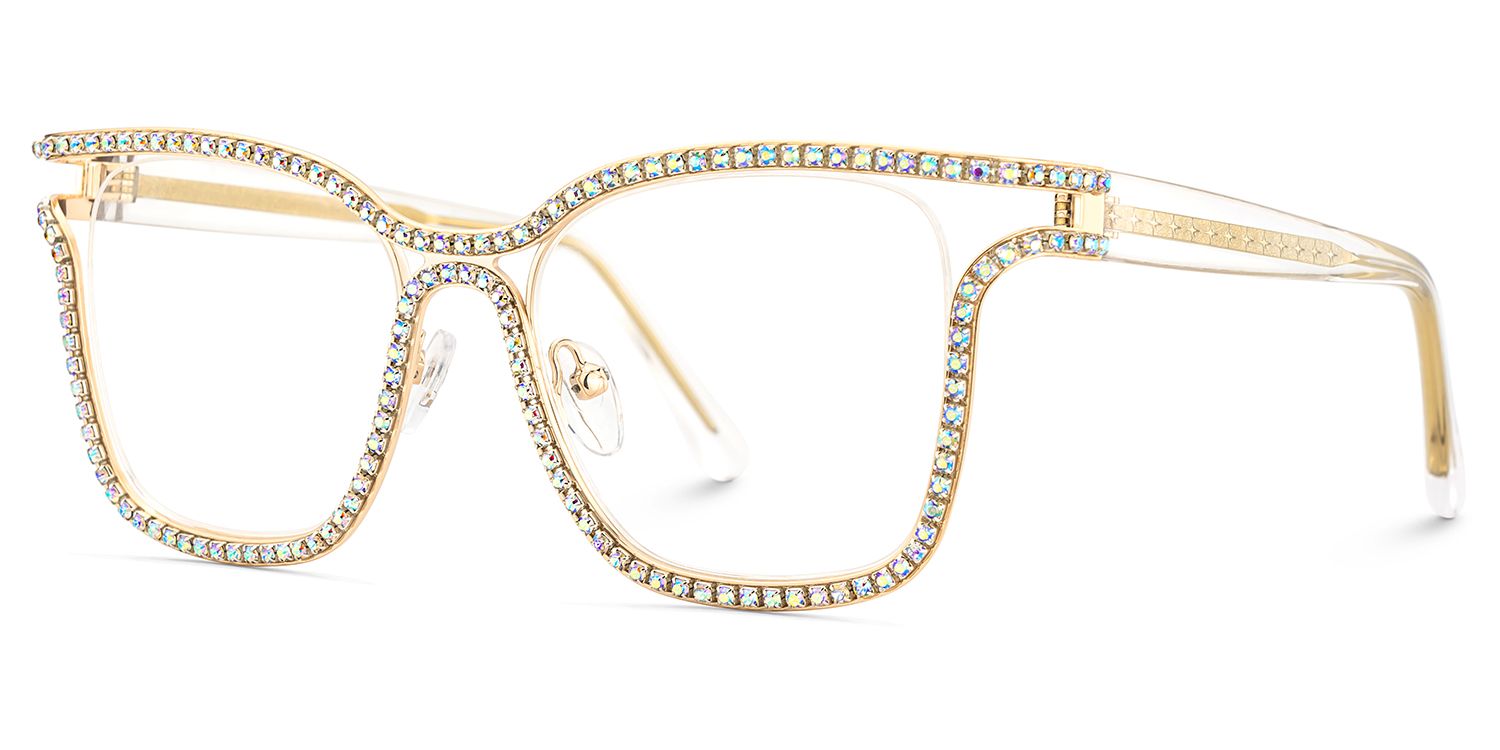 Half Rim Square Glasses With Decorated Shiny Diamonds3