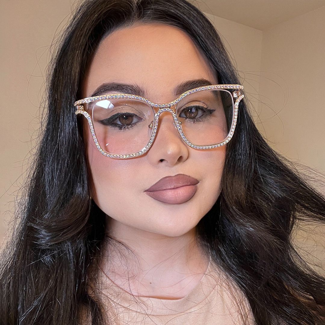 Half Rim Square Glasses With Decorated Shiny Diamonds6