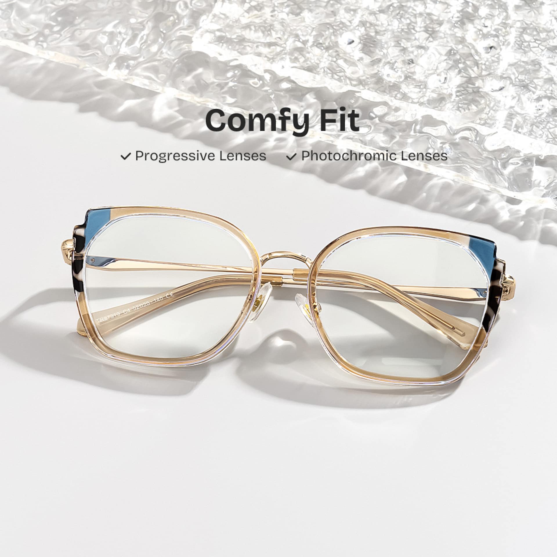 Champagne Metal Frame Glasses With Wide Size For Women0