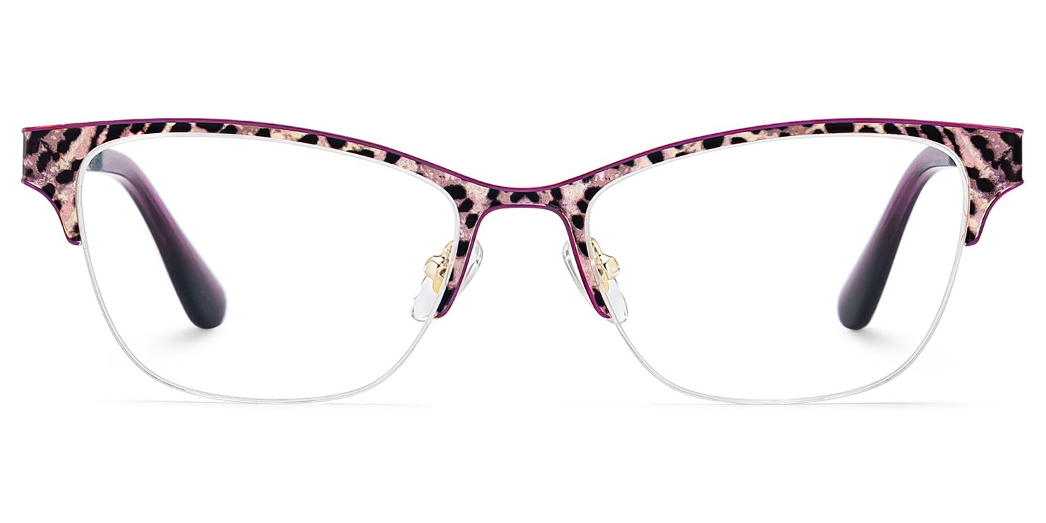 Zeelool Women's Cat eye Purple Leopard print Mixed Prescription Glasses