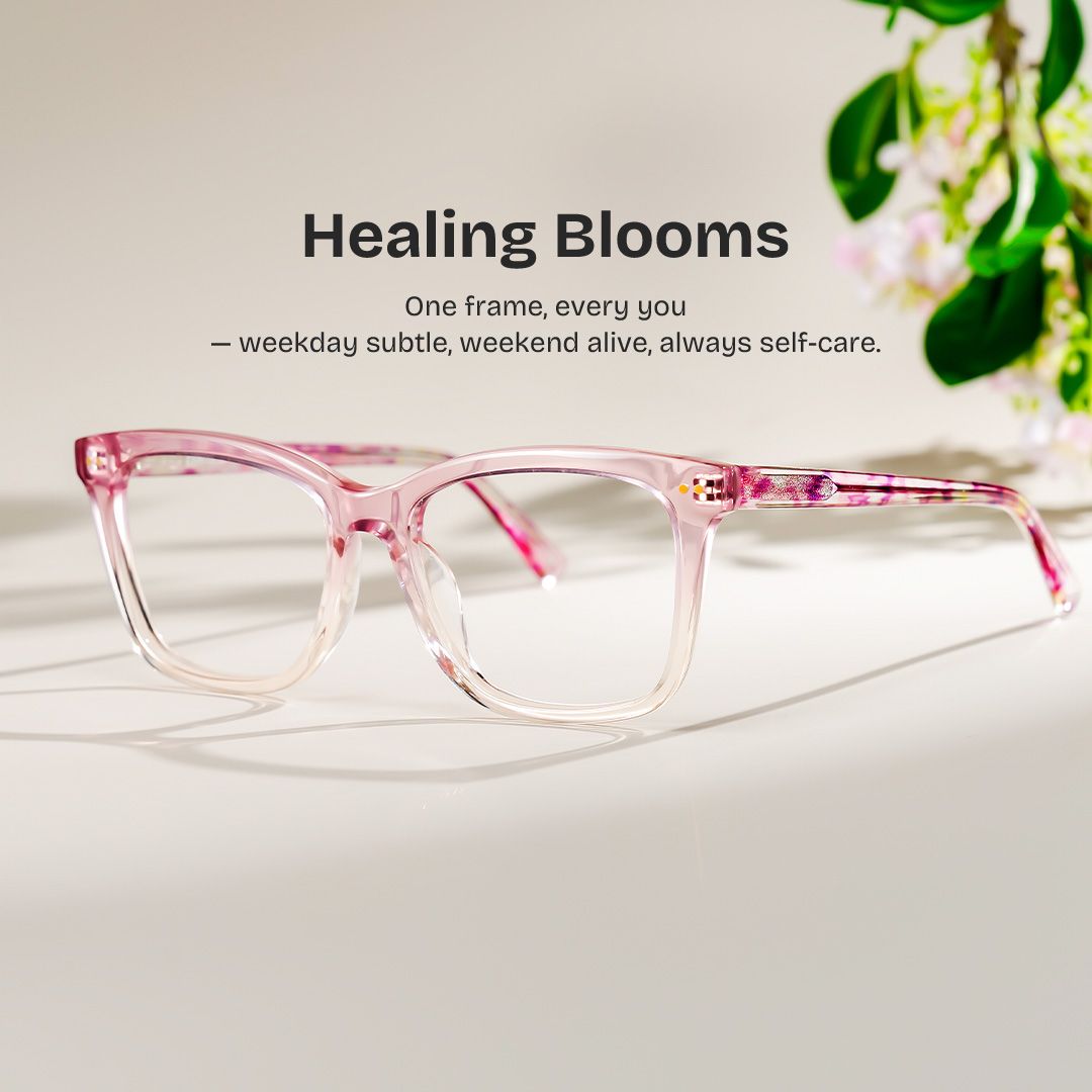 ◎☆ Layla Floral Pink Square Acetate Glasses for Women | ZEELOOL