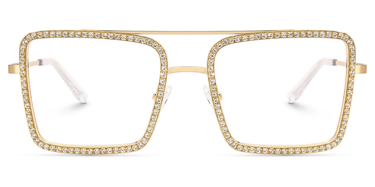 Diva Frame Glasses, Gold Glitter Sparkle Square Eyeglasses2