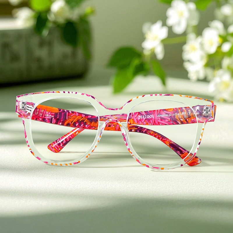Jett Acetate Red Frame Glasses with Square Shape | Zeelool8