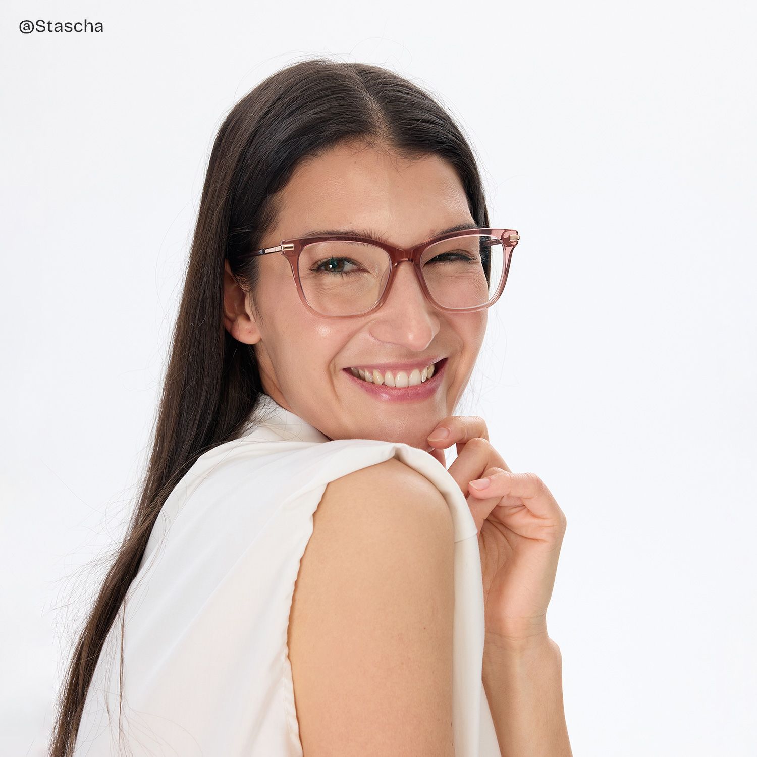 Eliot Clear Pink Rectangle Mixed Frame Glasses for Women | ZEELOOL7