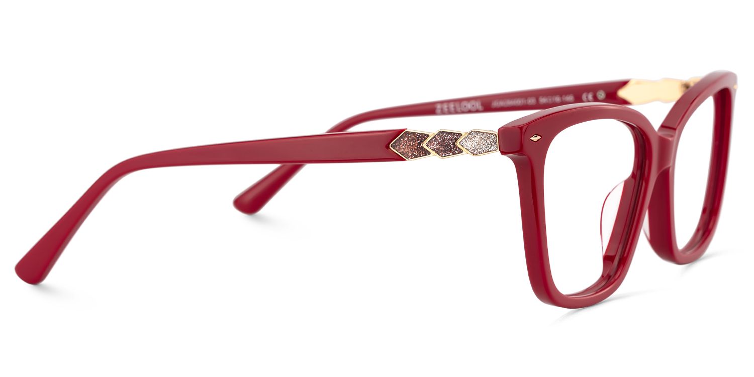Theo Acetate Red Frame Glasses with Square Shape | Zeelool4