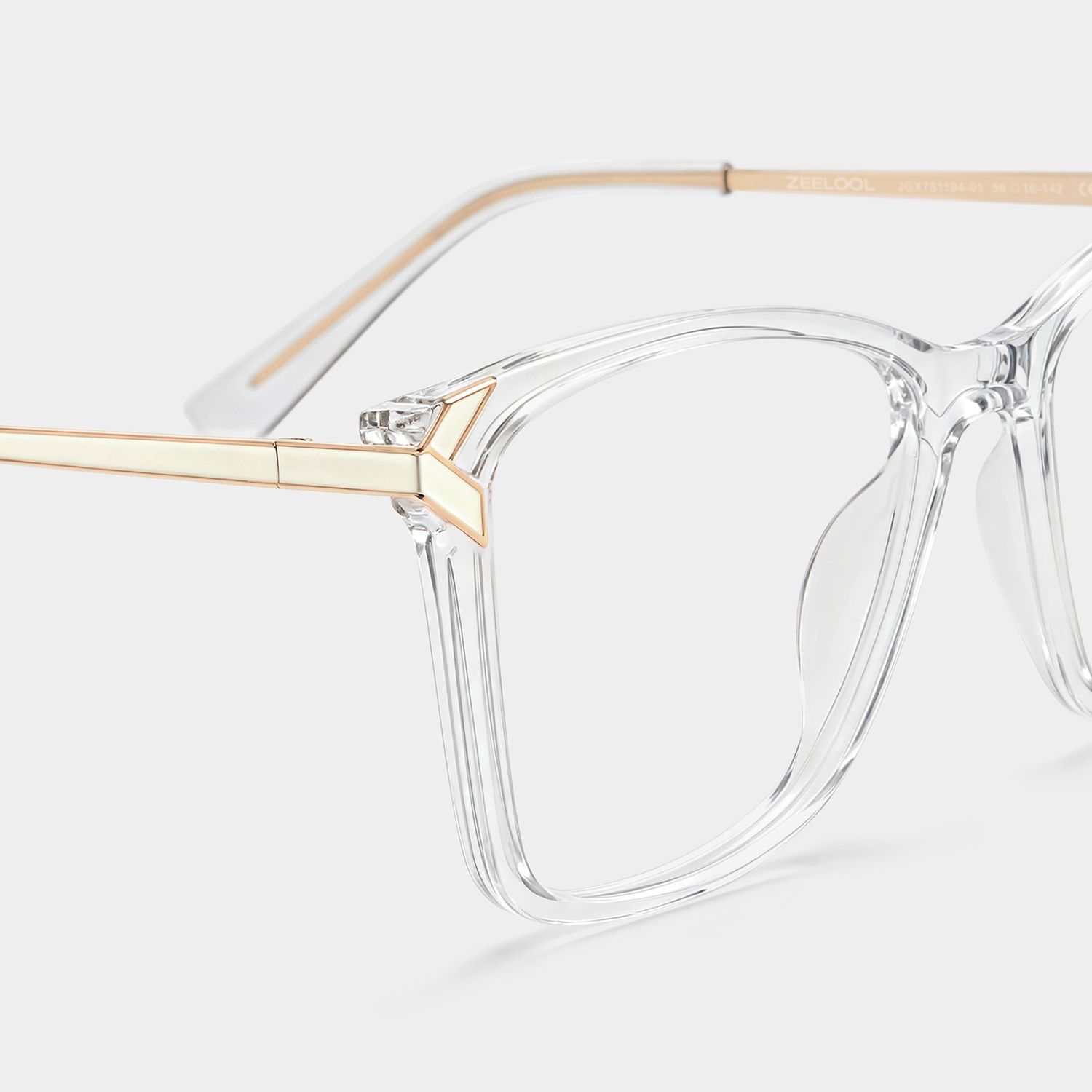 Tricee Square Clear Glasses With Gold Arms For Women | ZEELOOL7
