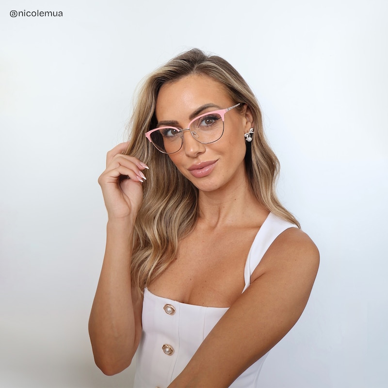 Lacey Pink Matte Frame Glasses with Browline Frame Online | ZEELOOL5