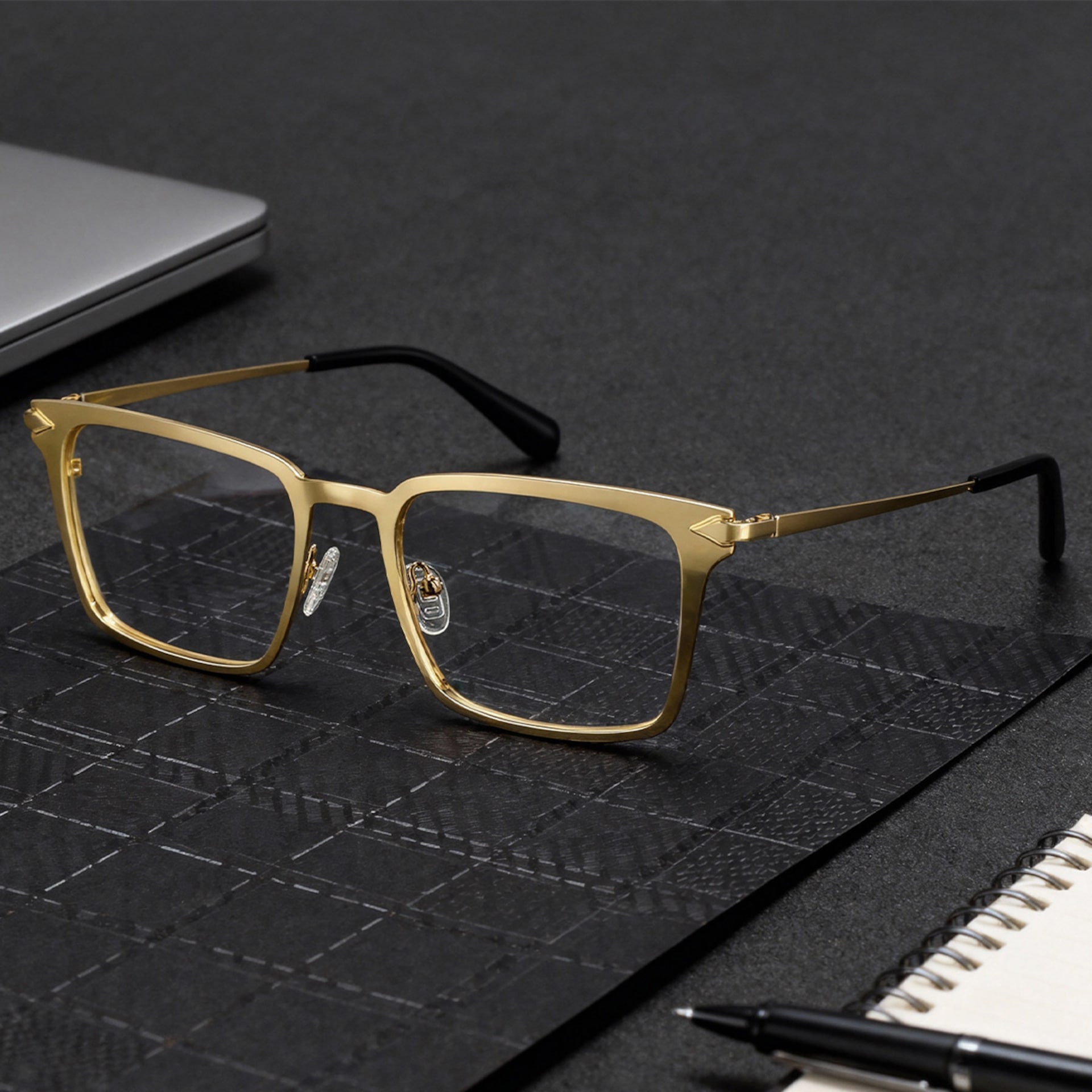 Gold Metal Frame Glasses With a Rectangle Shape0