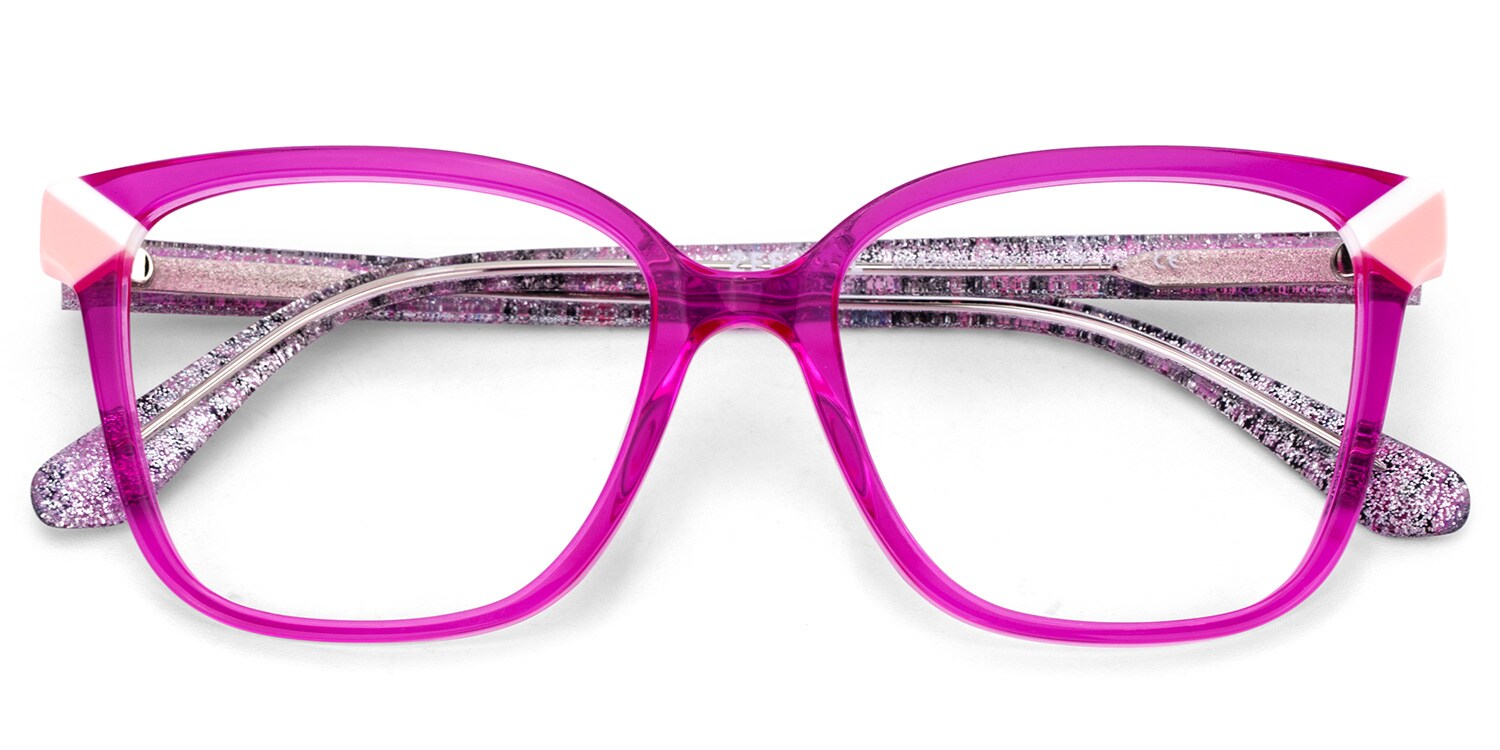 Thin Neon Pink Glasses Frame with a Square Shape3