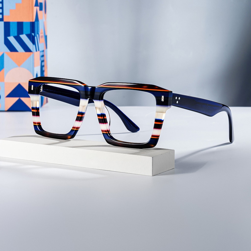 Kenish Square Blue White Glasses