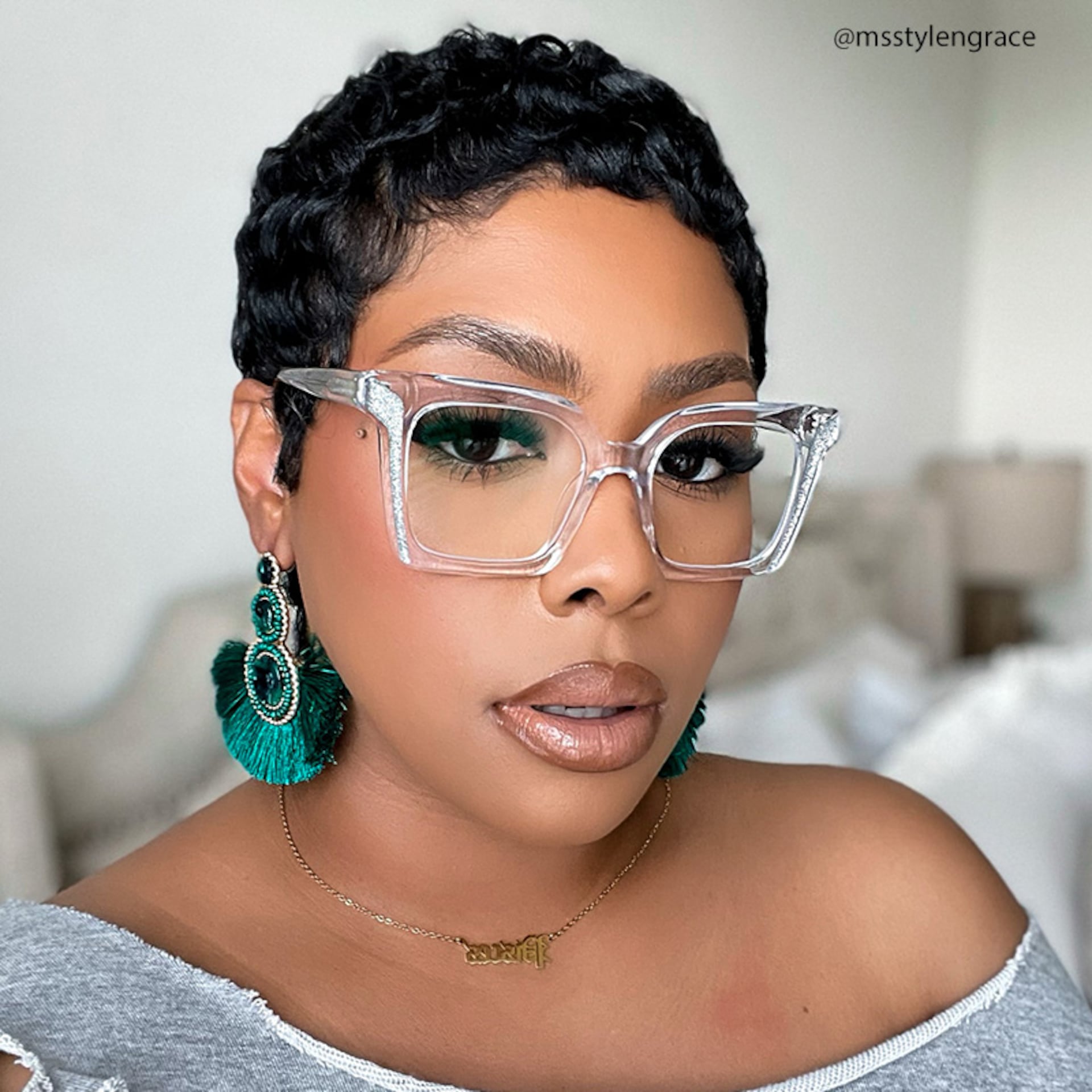 Khadra Square Crystal Glasses | Zeelool Glasses4