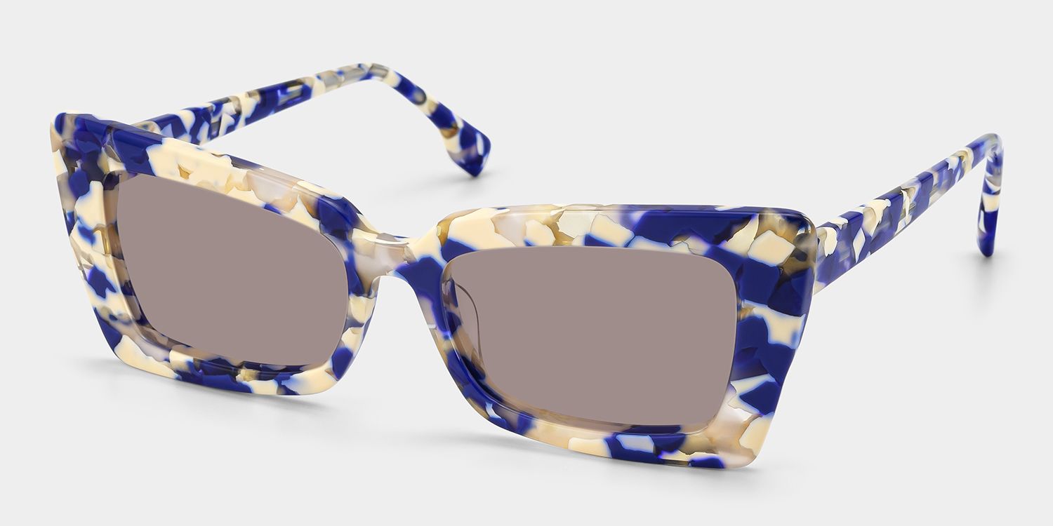 Newell Rectangle Style Blue-Floral Frame Sunglasses | ZEELOOL2