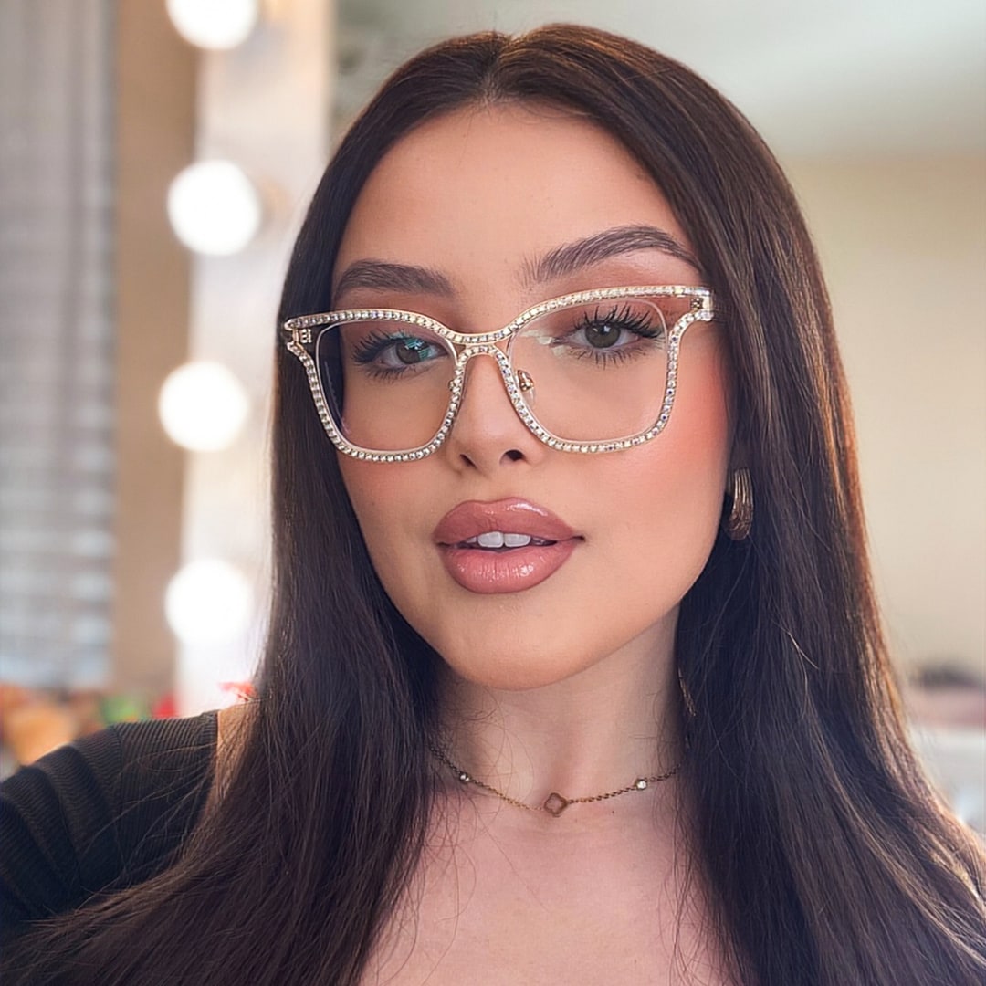 Half Rim Square Glasses With Decorated Shiny Diamonds6