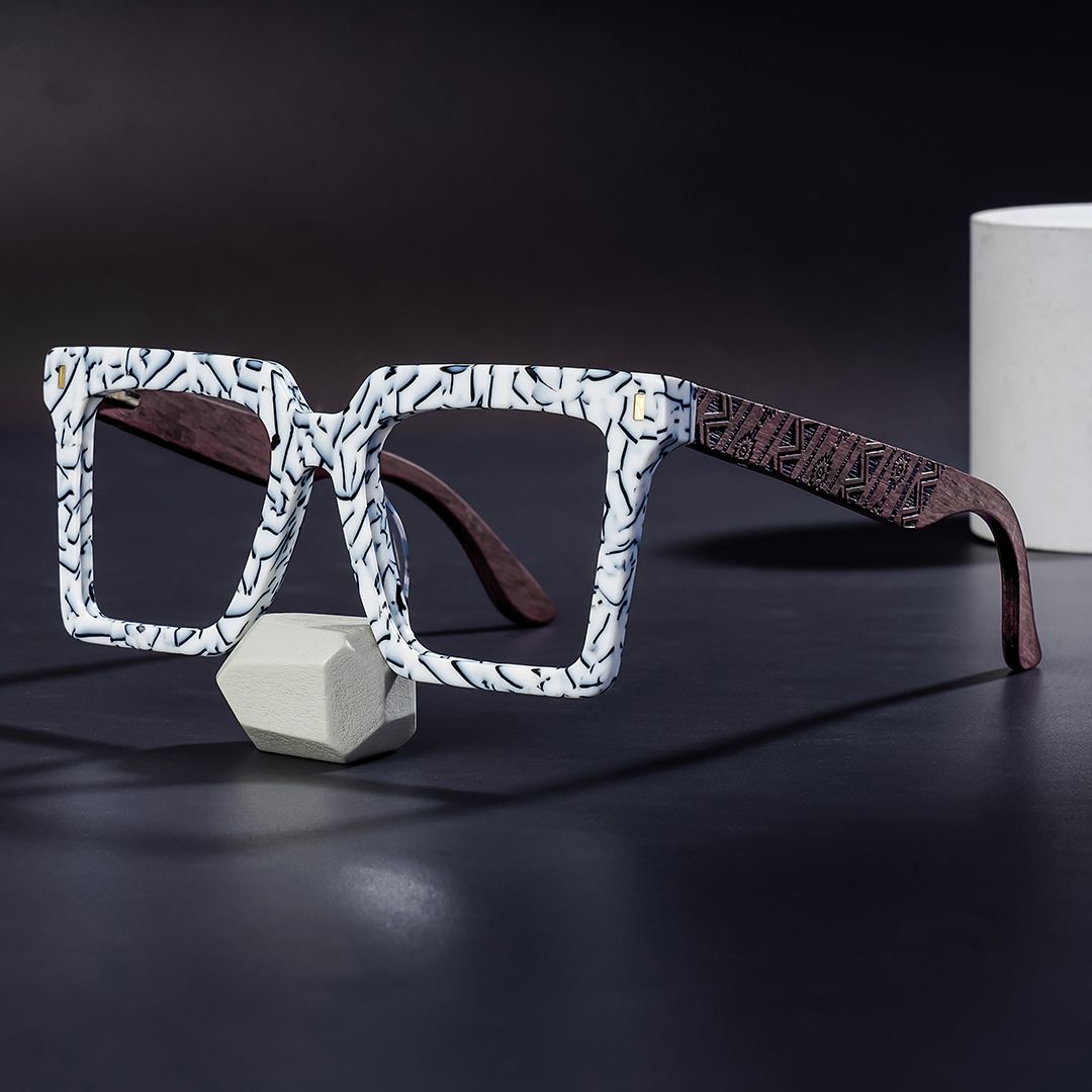 Retro Square Glasses Frames With Wood Temples - Zeelool Glasses0