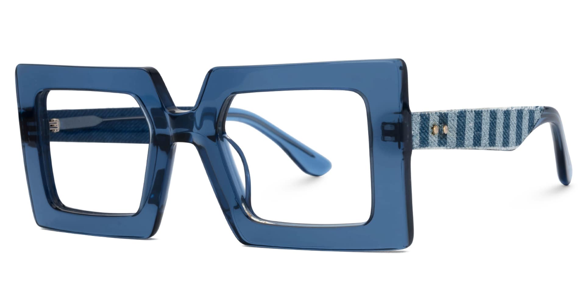 Tiffaney Blue Square Eyewear with Denim Striped Temples1