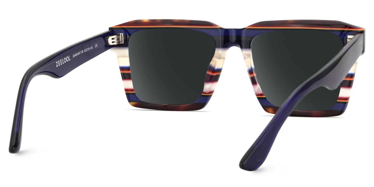 Large Square Frame Sunglasses With Blue and White Stripes4