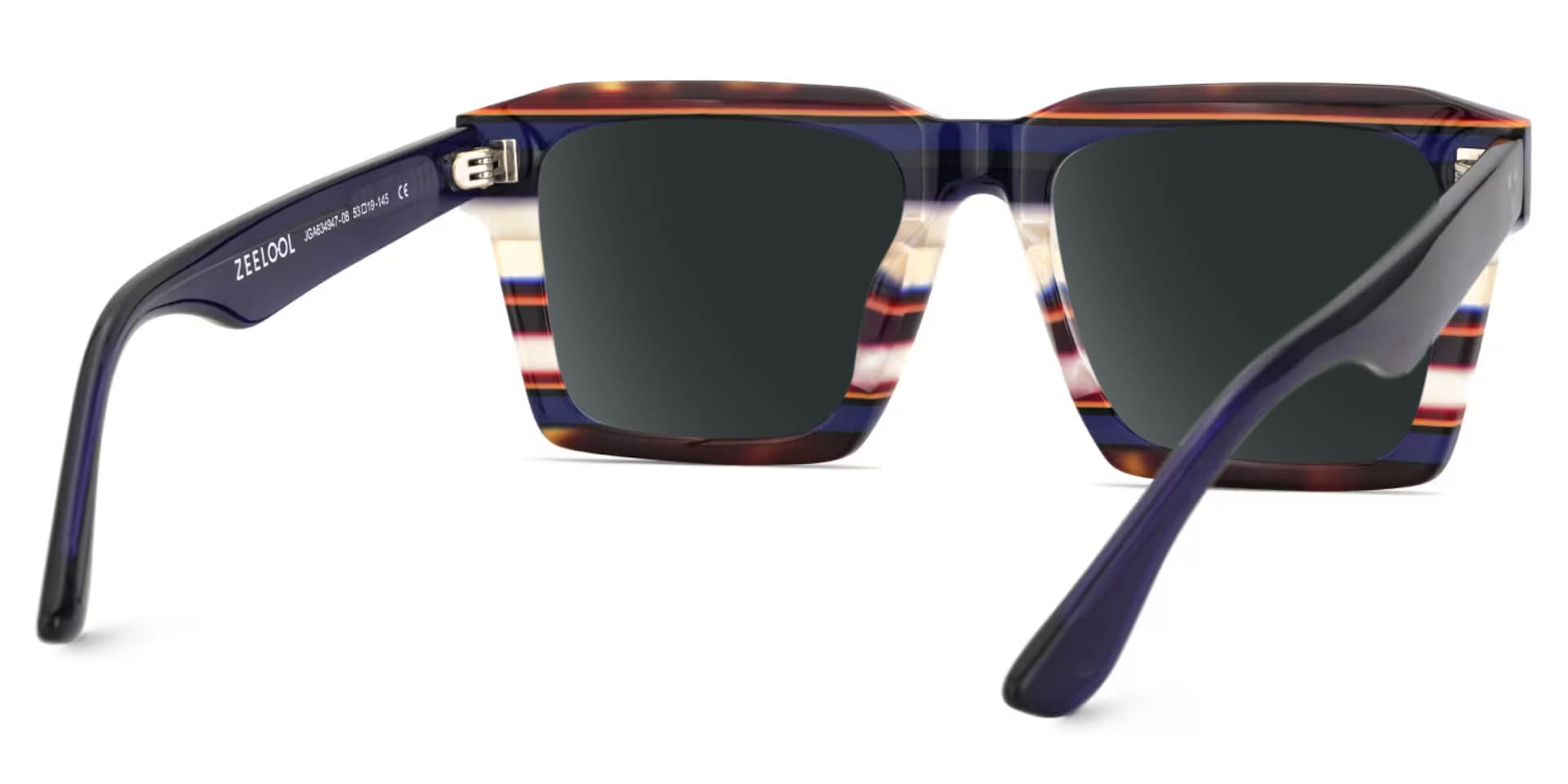 Large Square Frame Sunglasses With Blue and White Stripes4