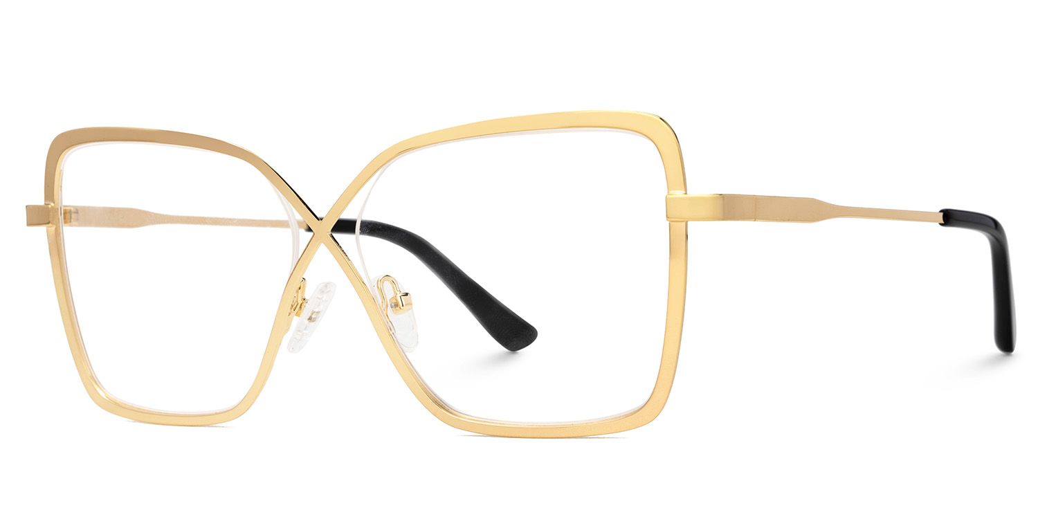 Racquel Gold Glasses Frames in Square Semi-Rimless  | ZEELOOL Canada1