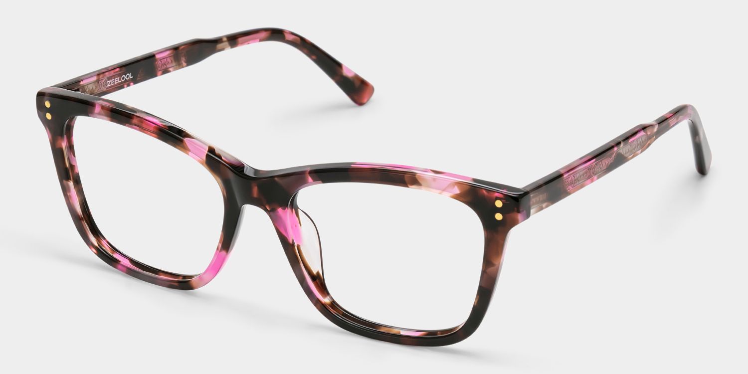 Tyler Pink Tortoise Square Eyeglass Frames with Flowers | ZEELOOL