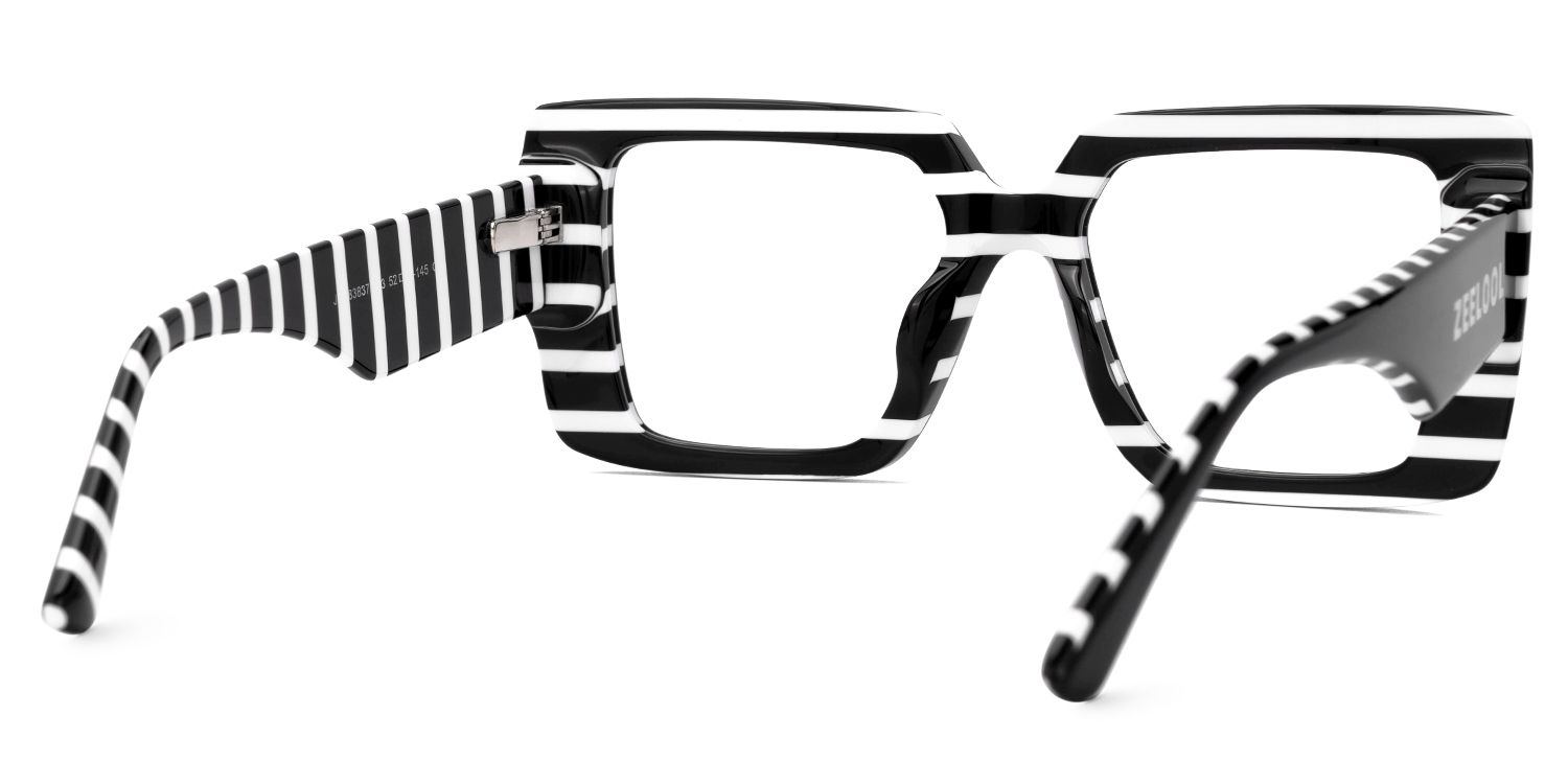 Parris Black Glasses with Black and White Striped Sides3