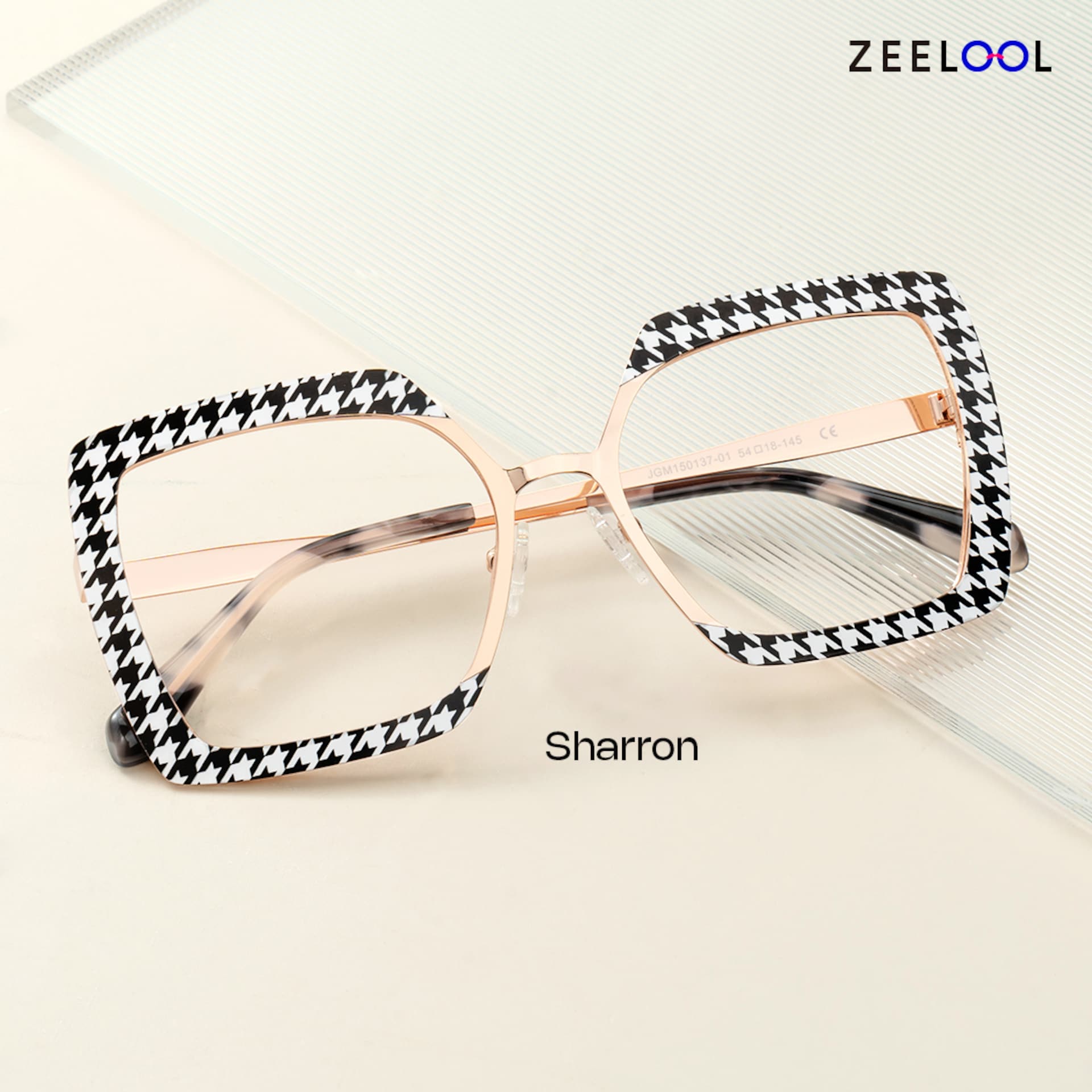 Women Square Sharron Houndstooth Glasses | Zeelool4