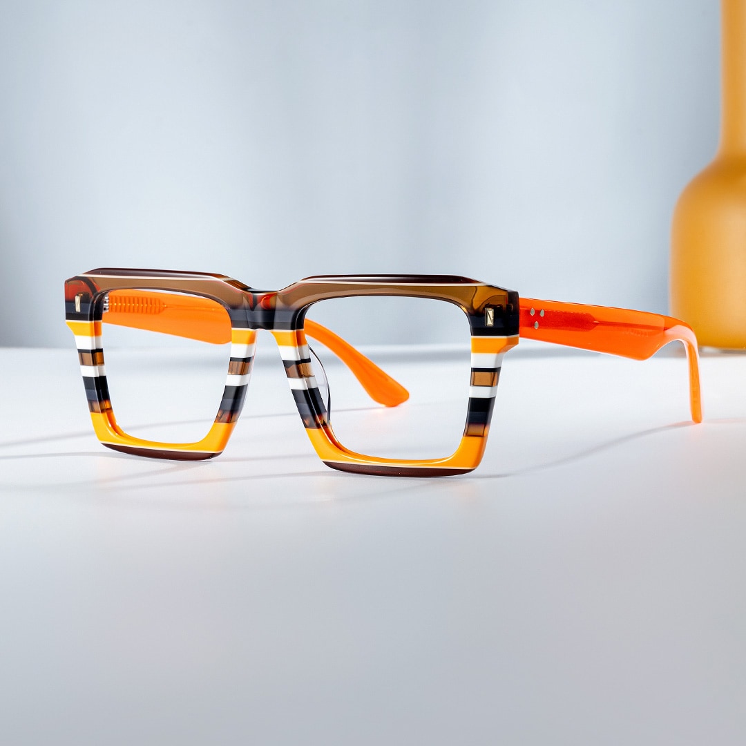 Kenish Square Orange Brown Glasses