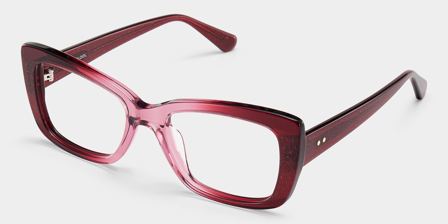 Leona Rectangle Red Gradient Glitter Glasses Frames | ZEELOOL4