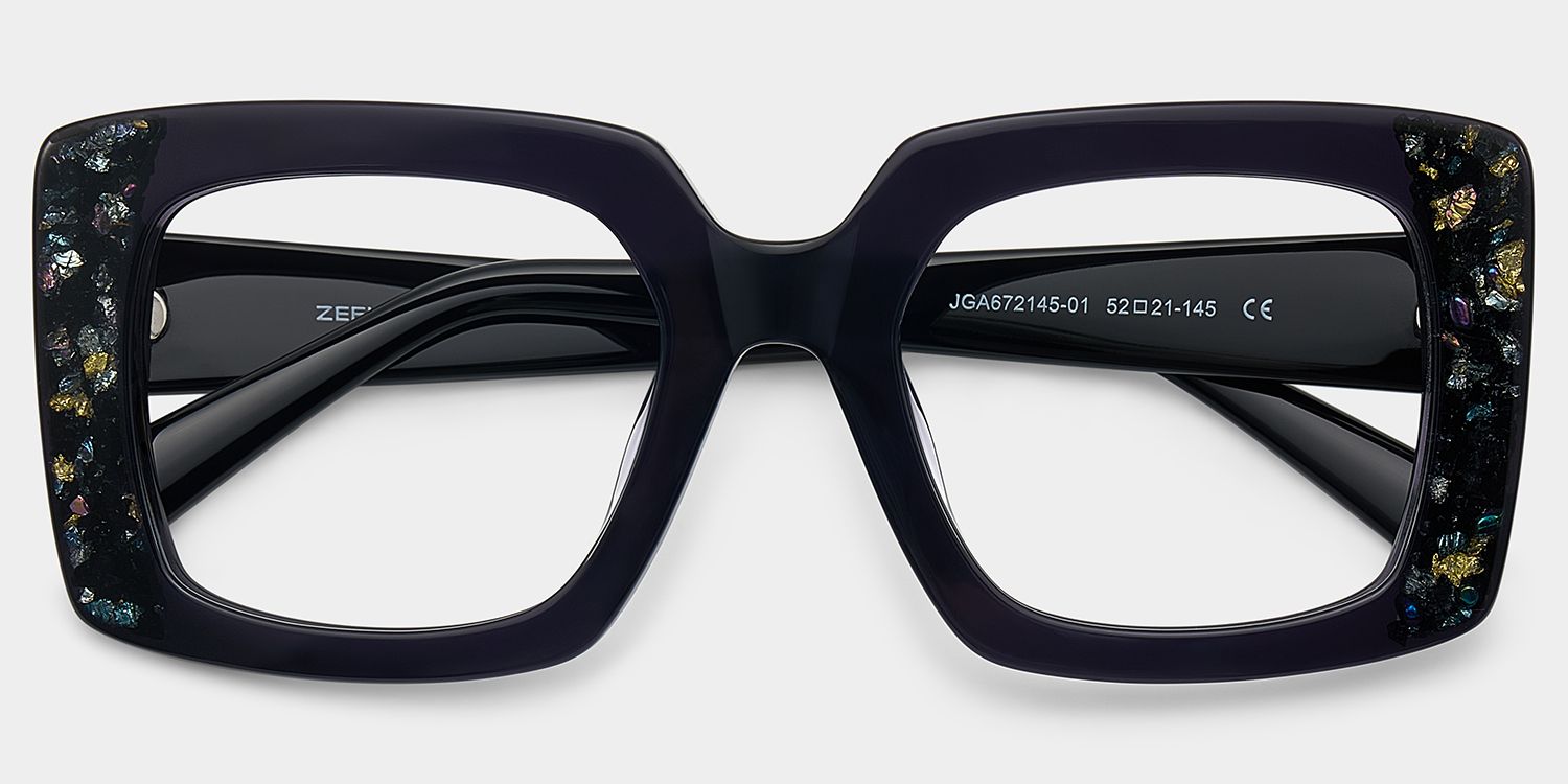 Sable Thick Black Square Frame Glasses with Colored Diamonds | ZEELOOL2