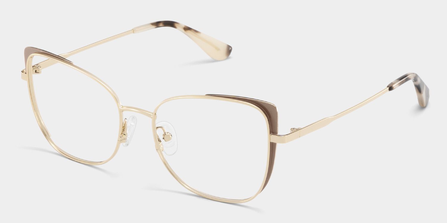 Tessa Khaki Gold Frame Glasses with Cat eye Frame Online | ZEELOOL3