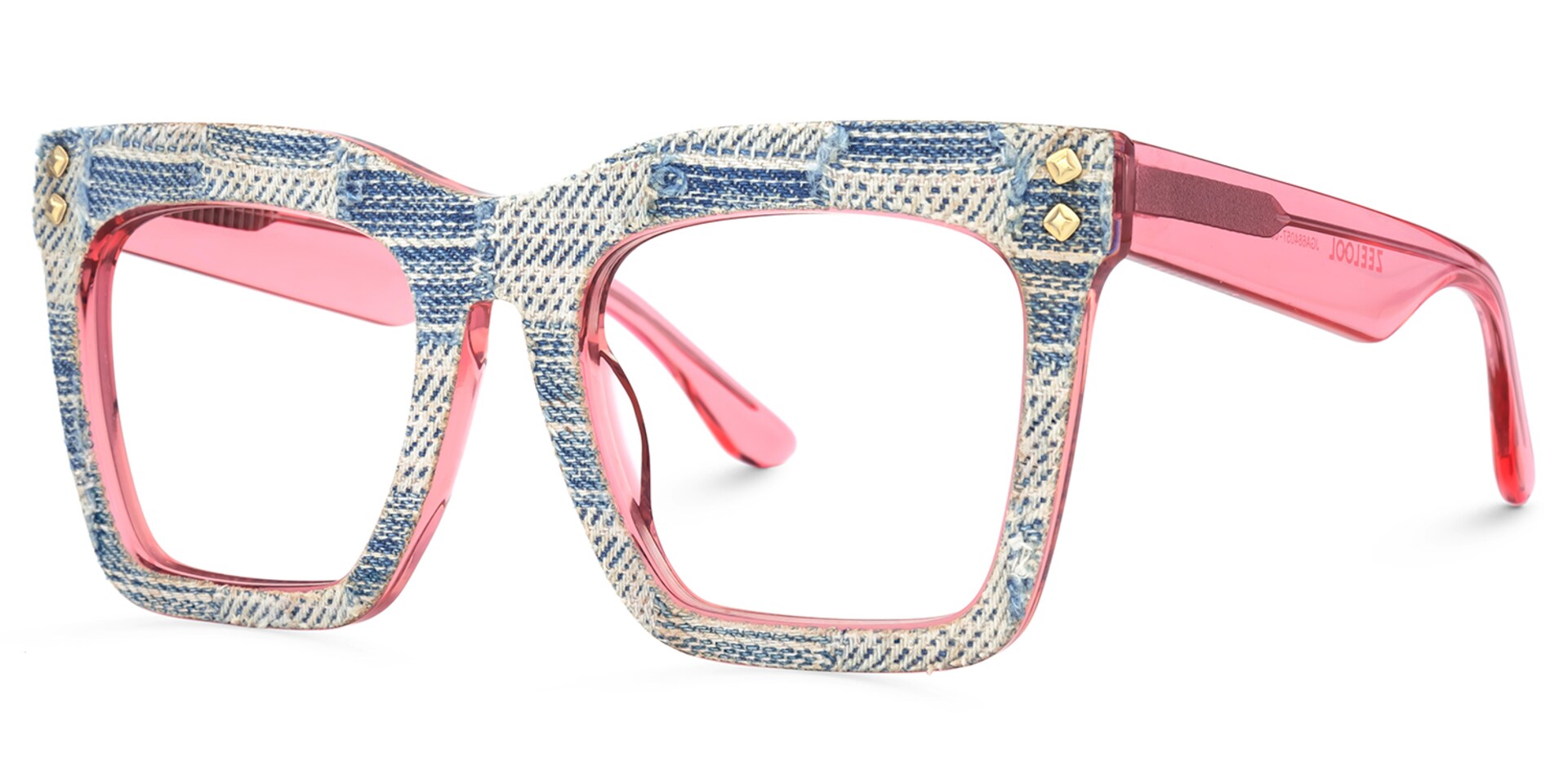 Women's Blue Frame Glasses With Pink Temples1