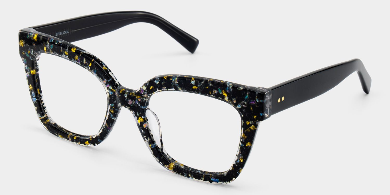 Renata Square Black Eyeglasses with Bling Frames | ZEELOOL3