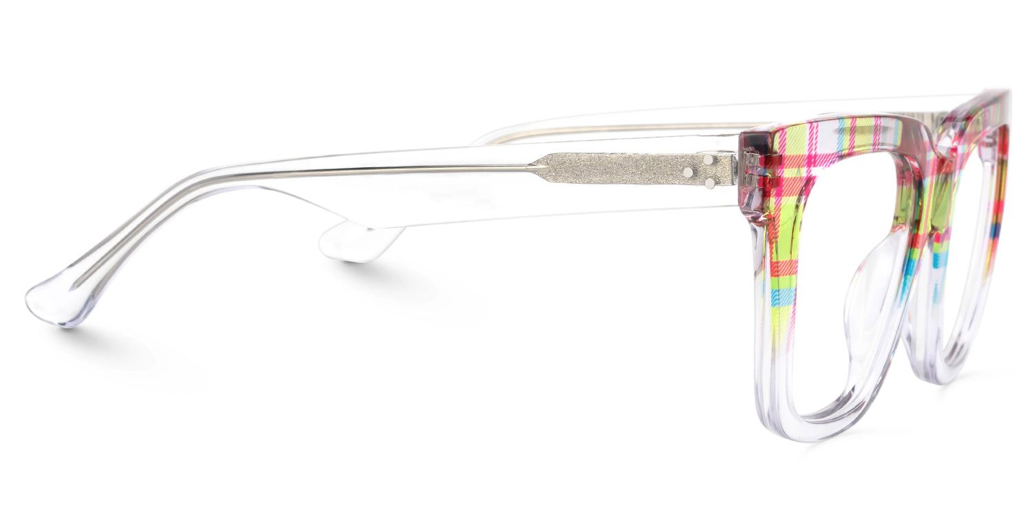 Boston Wide Tartan Plaid Crystal Square Frame Glasses2