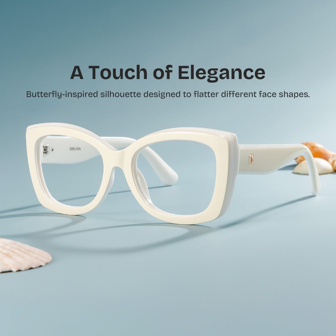 ロージードロップ Rosie Cream Thick White Butterfly Frame Glasses | ZEELOOL