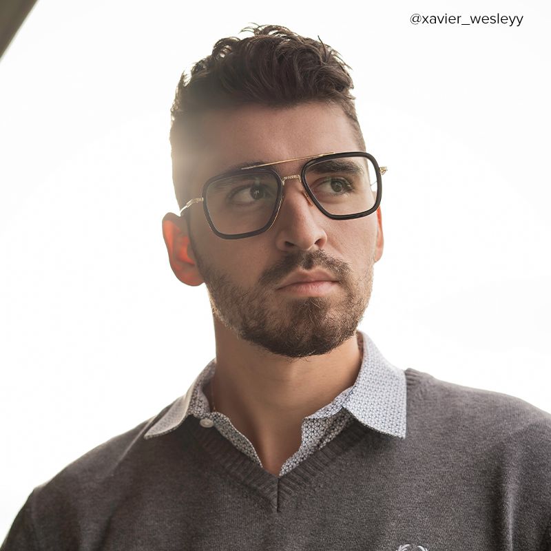 Gifford Aviator Black Frame Glasses with Gold Trim8